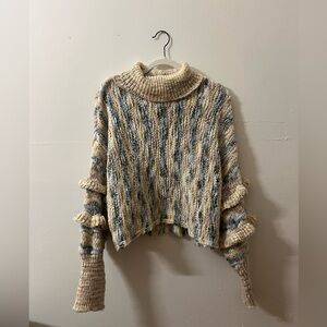Free People Cowl Neck Sweater in Cream and Gray